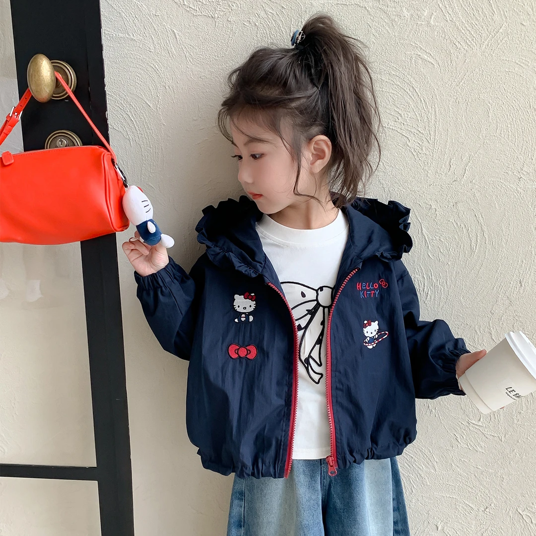 女童秋装外套2025新款洋气女孩宝宝春秋款KT猫上衣儿童秋季冲锋衣