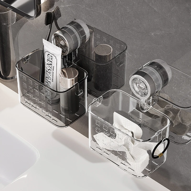 卫生间吸盘置物架洗漱台收纳筐浴室洗手台壁挂式洗脸巾收纳盒