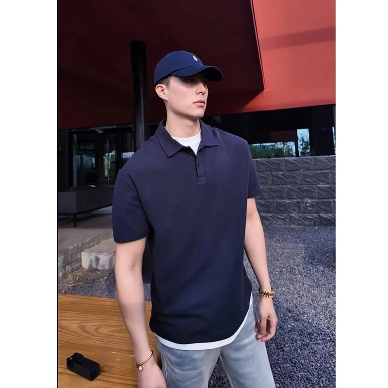 美式重磅珠地棉假两件POLO衫男夏季翻领正肩T恤cleanfit健身半袖