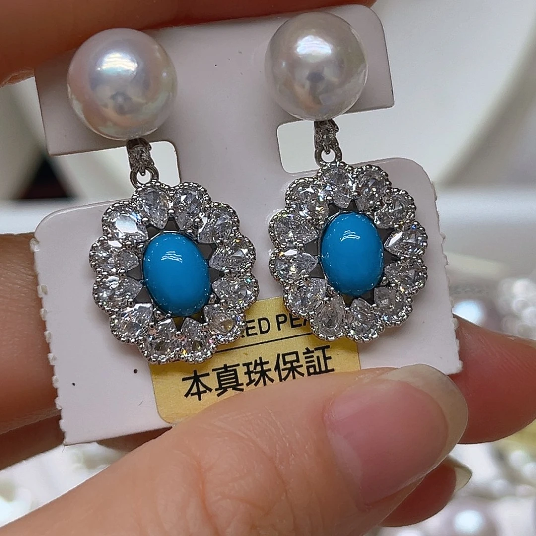 银S925镶嵌耳钉淡水珍珠