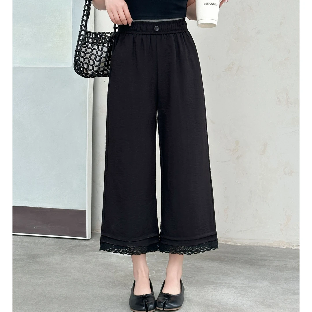 小施家设计版特色花边松紧腰气质八分裤8702