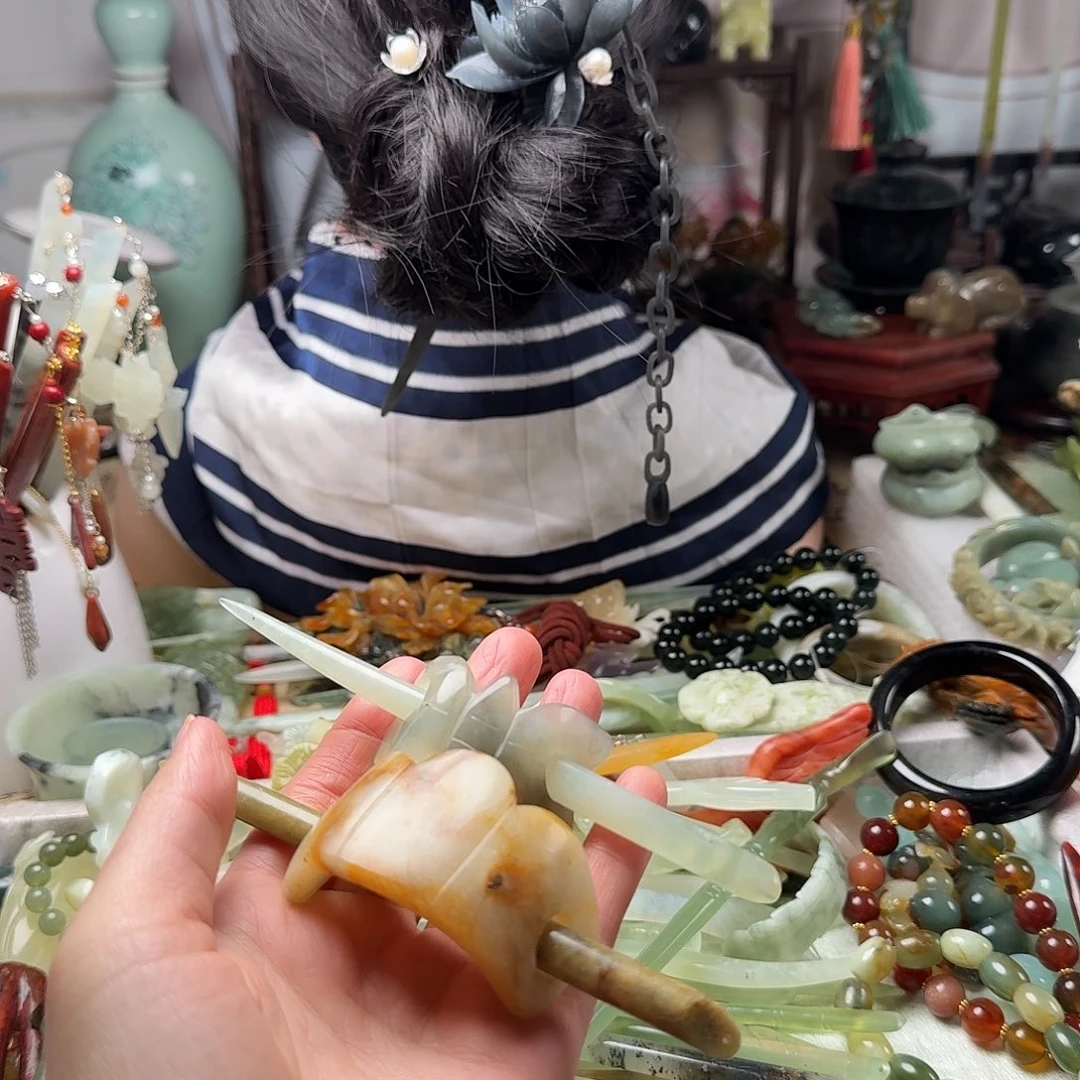 蛇纹石玉合金发饰