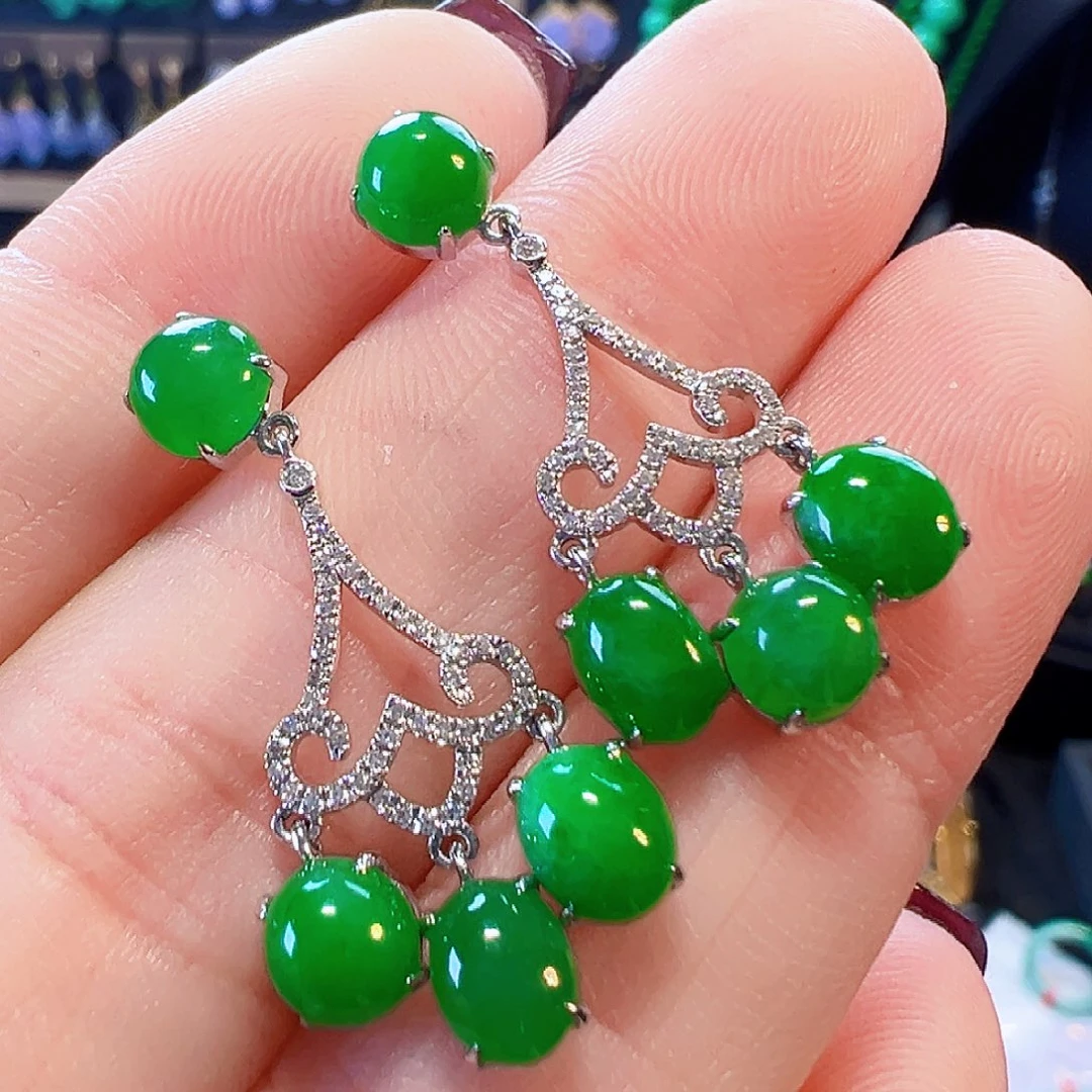 翡翠18K金镶嵌耳饰签收后24小时鉴赏期