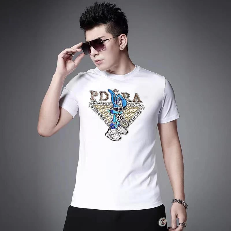 轻奢潮流时尚字母兔子印花短袖男t恤夏季新款高品质休闲圆领T恤男