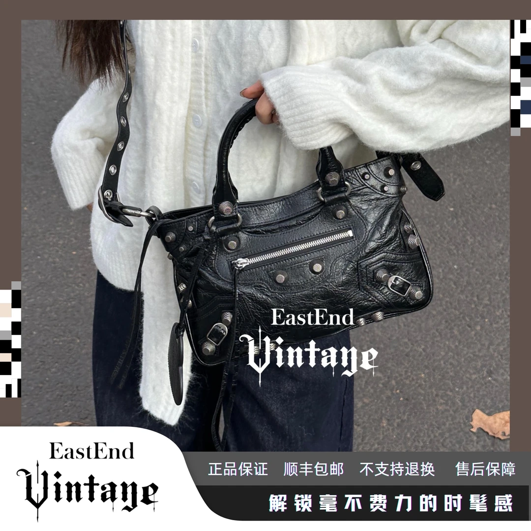 99新 Balenciaga/巴黎世家 東区-黑银菠萝扣新款机车单肩包/49383