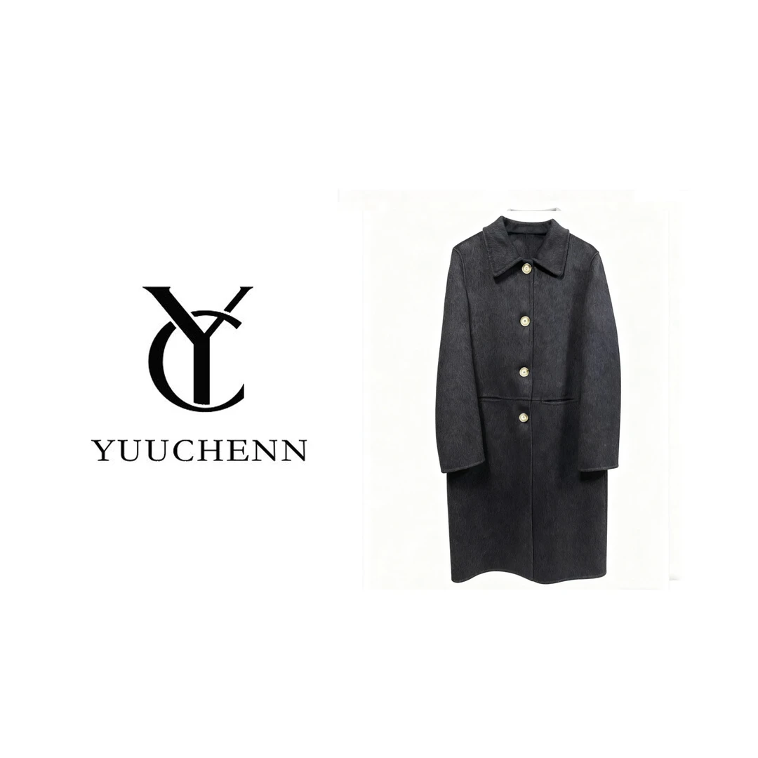 YUUCHENN羊毛拼接长款大衣309