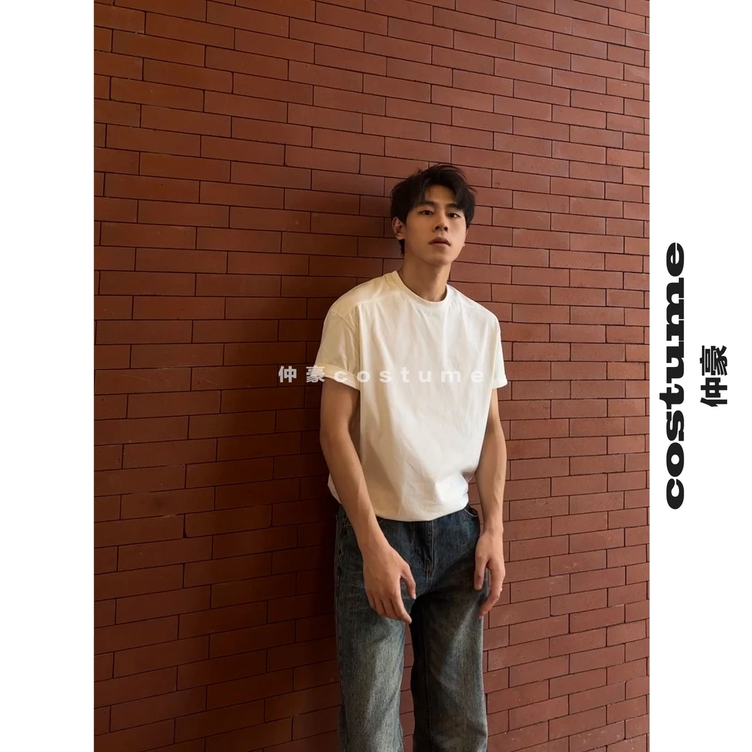 「仲豪costume」2.0版本新疆长绒棉+索罗娜正肩显肩宽纯色百搭T恤