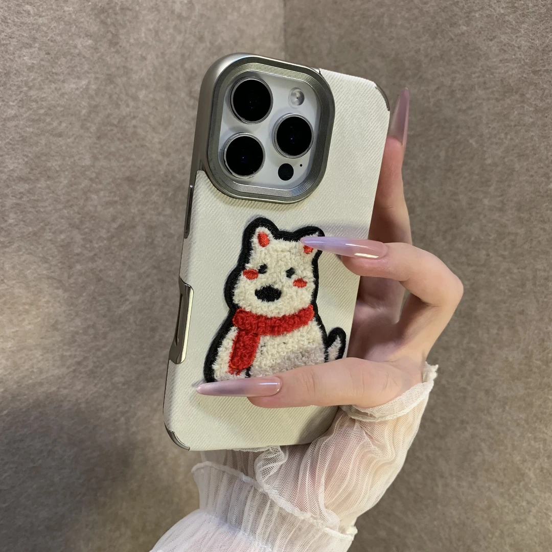 刺绣西高地适用苹果16promax手机壳全包iPhone15小众14个性13女款