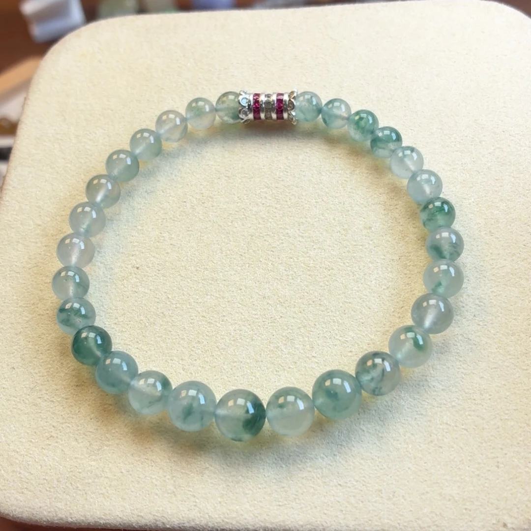 翡翠散珠翡翠A货冰透飘花手串