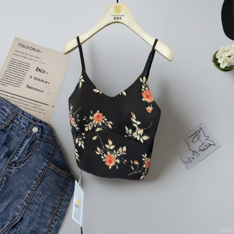 修身碎花美背显瘦上衣纯欲风洋气内搭小吊带背心可外穿高级感打底