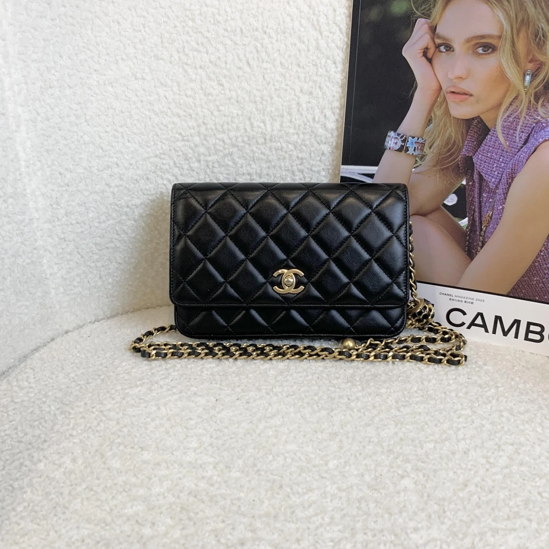 95新 Chanel/香奈儿 壹臻/22S黑金羊核桃金球woc单肩包24985476