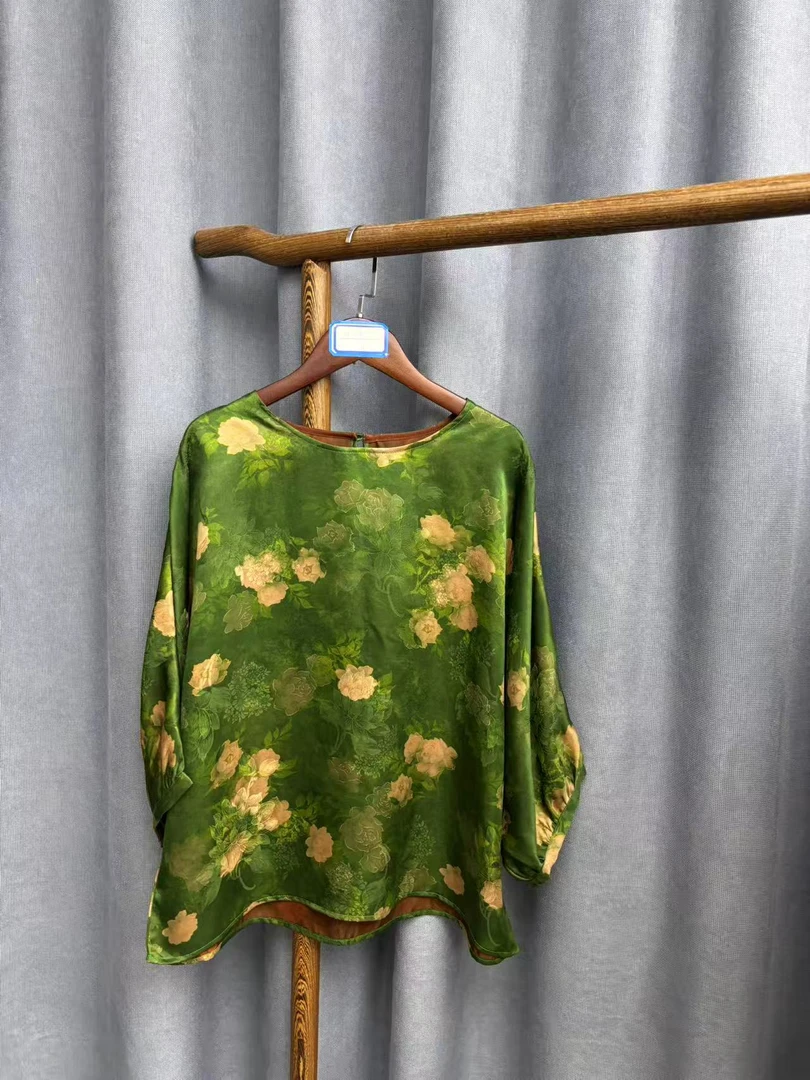 2025夏季新款简约休闲百搭桑蚕丝香云纱上衣H2115