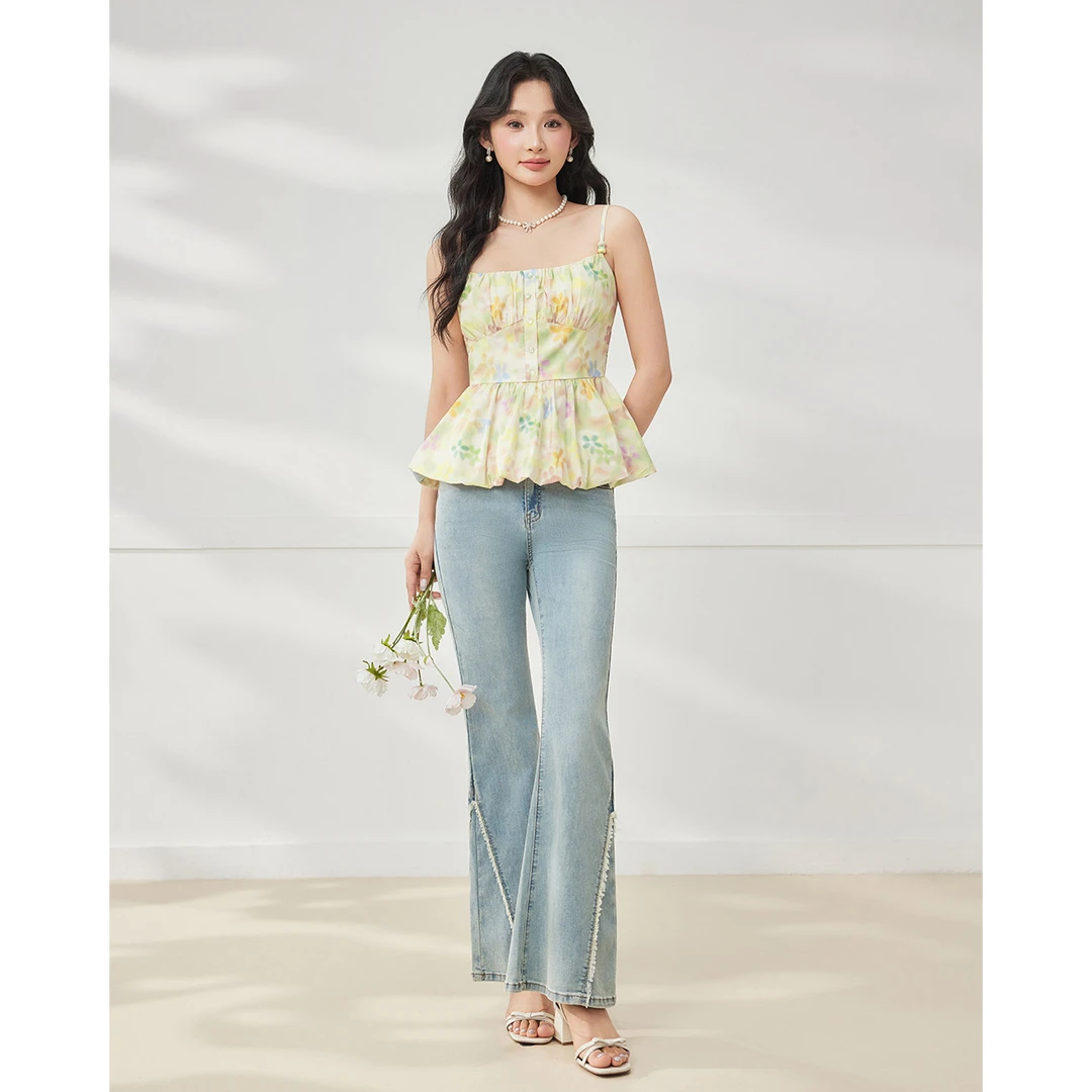 IEF/爱依服2025夏季新款甜美小女人气质纯欲风印花吊带上衣流光风