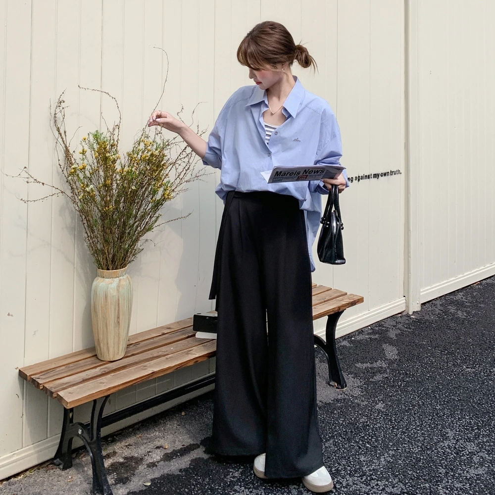 韩系慵懒风衬衫吊带阔腿裤三件套女2025新款夏日穿搭又a又飒套装