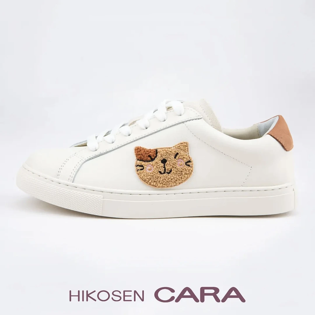 HIKOSEN CARA卡拉猫 刺绣小胖猫猫小白鞋百搭休闲鞋平底鞋