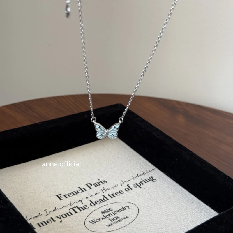 铜合金项链 【X598】百搭蓝色灵动蝴蝶简约项链