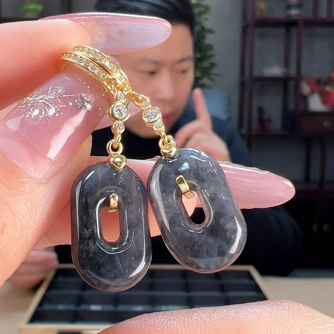 翡翠耳饰银S925镶嵌耳环