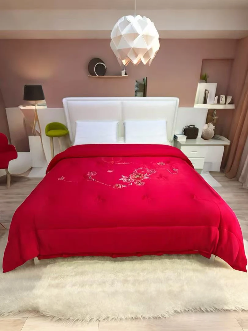 花嫁喜事刺绣大豆被芯高档结婚婚房喜庆大红结婚喜被子【黄一恒】