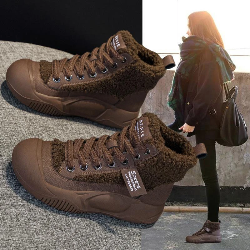 万达撤柜真皮雪地靴女2025冬季厚底加绒高帮毛毛外穿运动休闲棉鞋