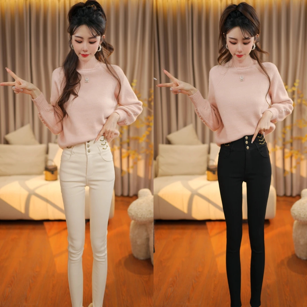 2025新款冬季加绒紧身弹力裤子时尚爆款修身小脚裤女