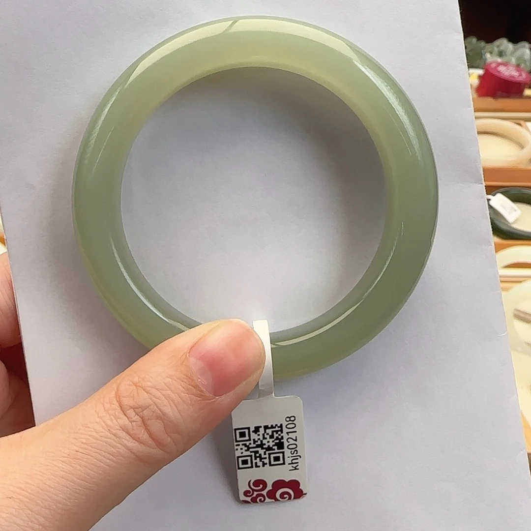 和田玉未镶嵌手镯蓝调渐变 带猫眼 56