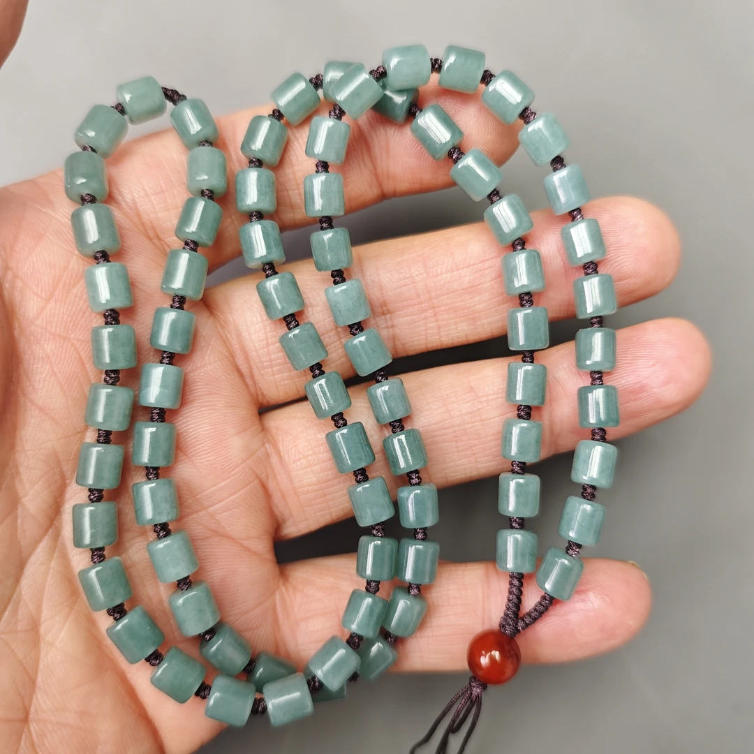 天然A货翡翠蓝水桶珠6mm玉石吊坠绳项链毛衣链珠链 多样性发货