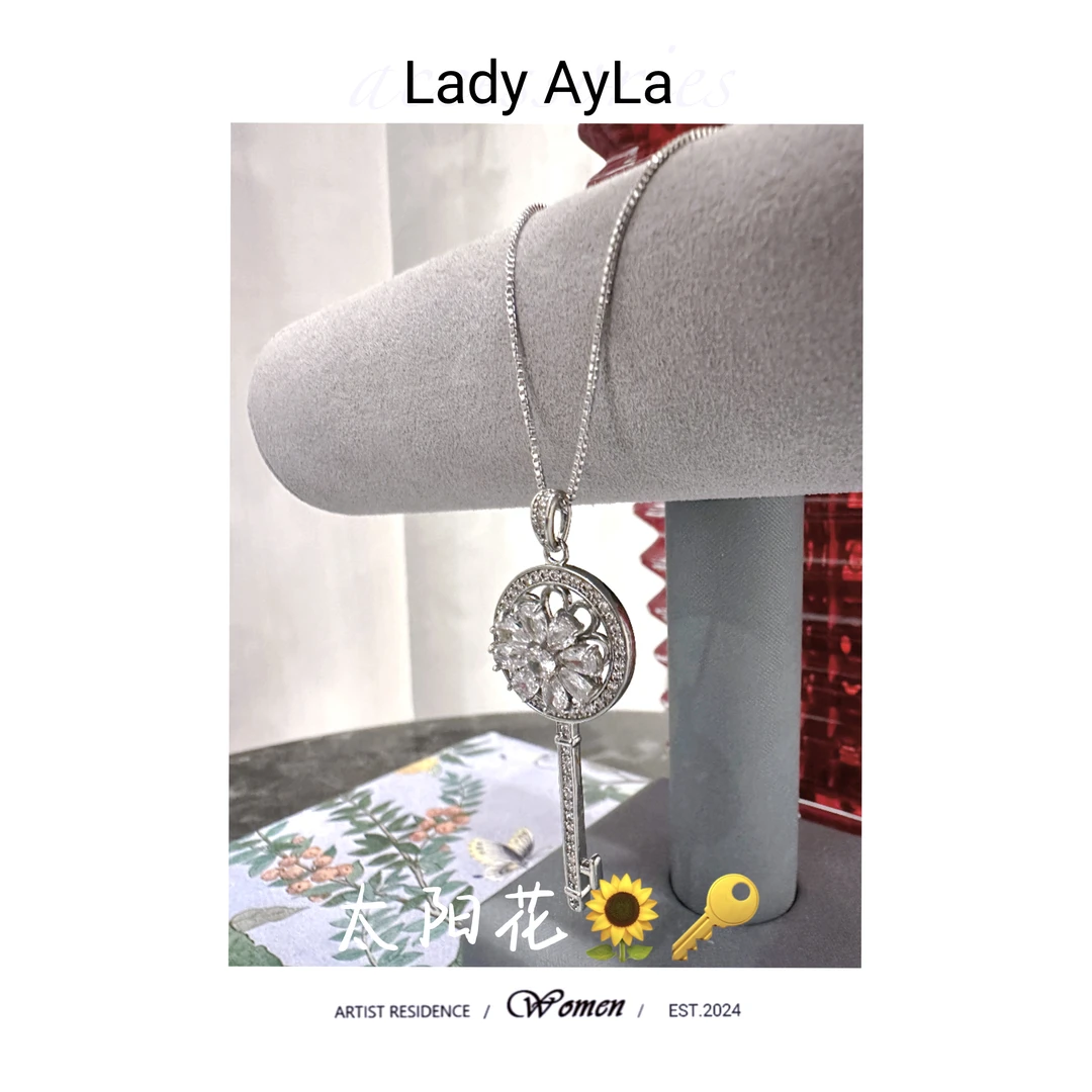 铜合金合成锆石项链 灵动钥匙满闪锆小众设计师气质项链AL038