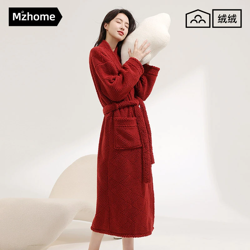 【专属】新款睡袍女秋冬款本命年红色家居服睡衣珊瑚绒浴袍