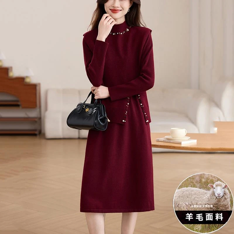 两件套冬款连衣裙2024新款女秋冬季高级感减龄漂亮洋气套装毛衣裙