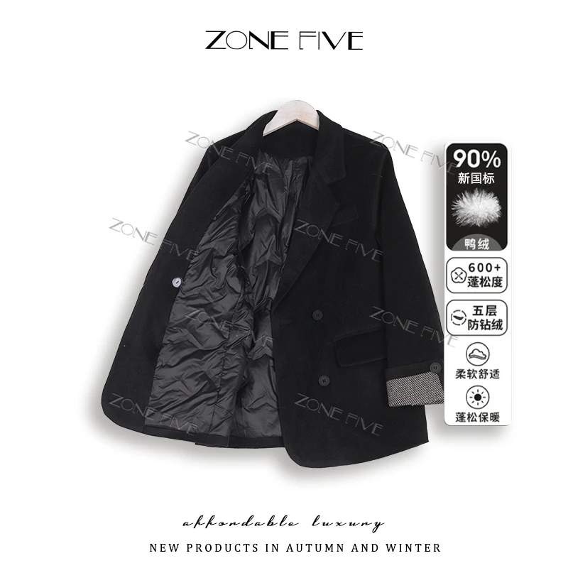 羽绒服冬季新款轻奢韩剧女主穿搭白鸭绒内胆西服外套