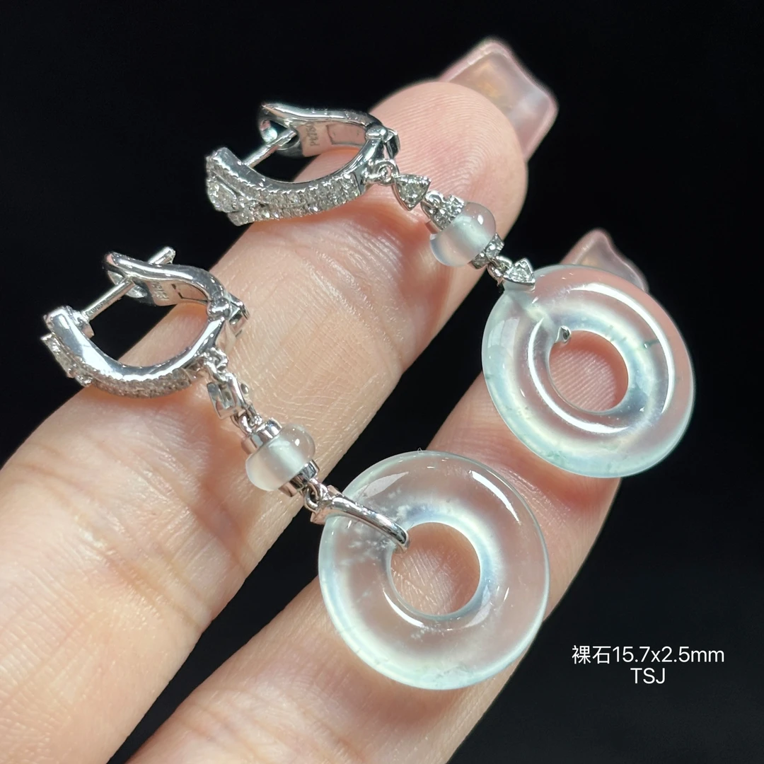 《缅甸翡翠珠宝严选》冰种雪花棉甜甜圈耳饰（下单咨询客服）TSJ