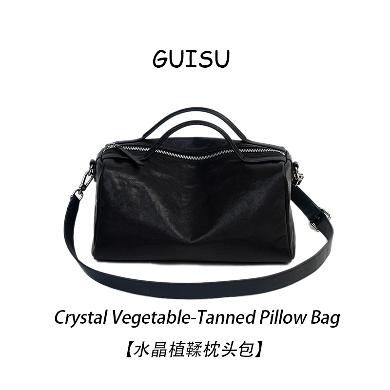 【闺宿】水晶植鞣头层牛皮时尚百搭单肩斜挎小众简约款枕头包2509