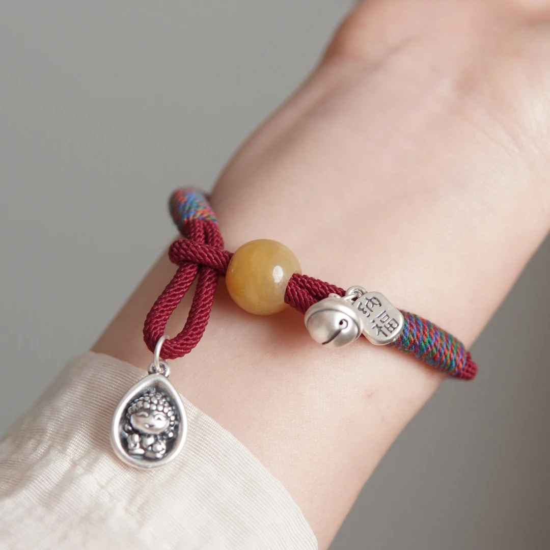 足银手链 【柿柿佛公】足银手链编绳小众设计新中式（佛公形态随机）