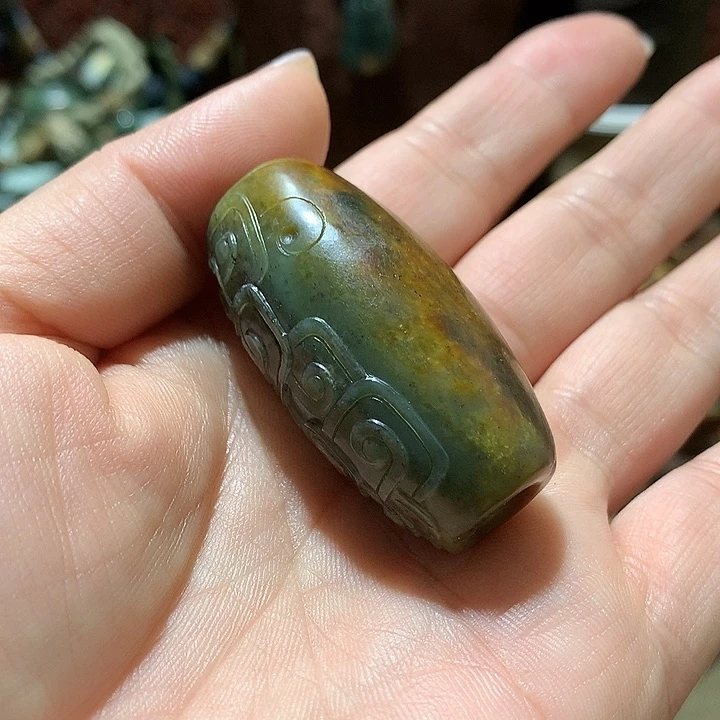 未镶嵌岫岩河磨玉（透闪石质玉）挂件弓*