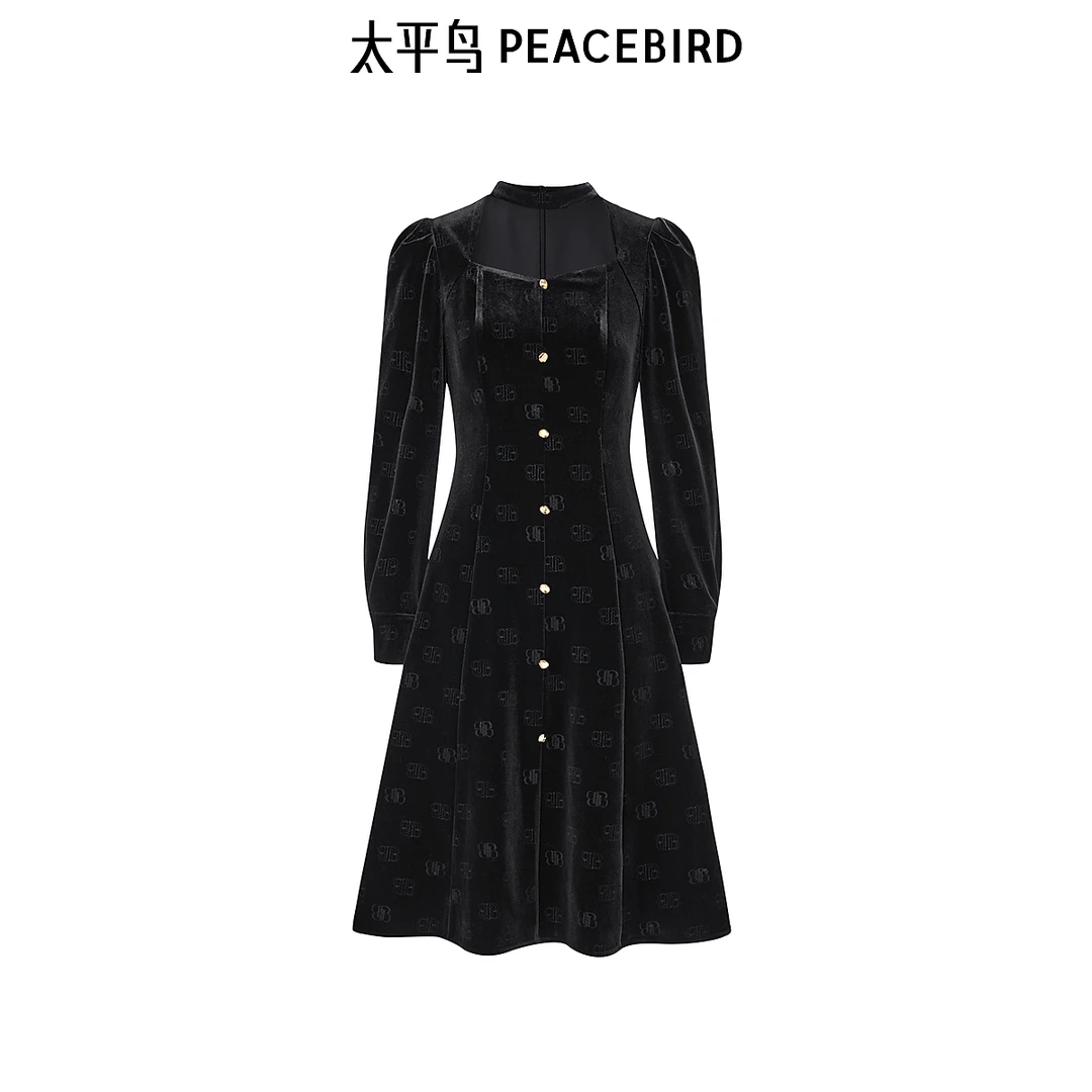 【丽公主专属】太平鸟女装优雅丝绒连衣裙A1FAD4545