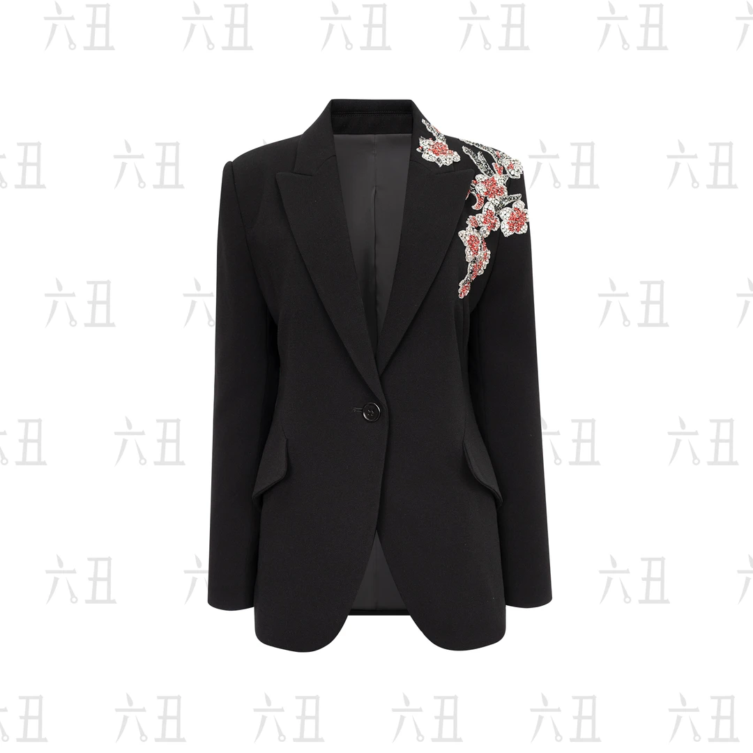 六丑【高定外套】新款高级定制时尚修身梅花钉钻西装外套507AWT0119
