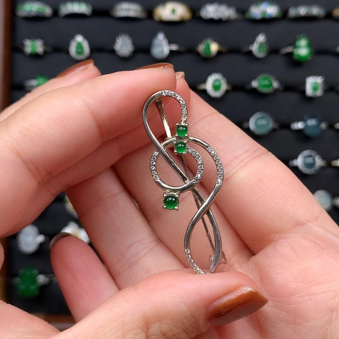 翡翠银S925镶嵌颈饰胸针925