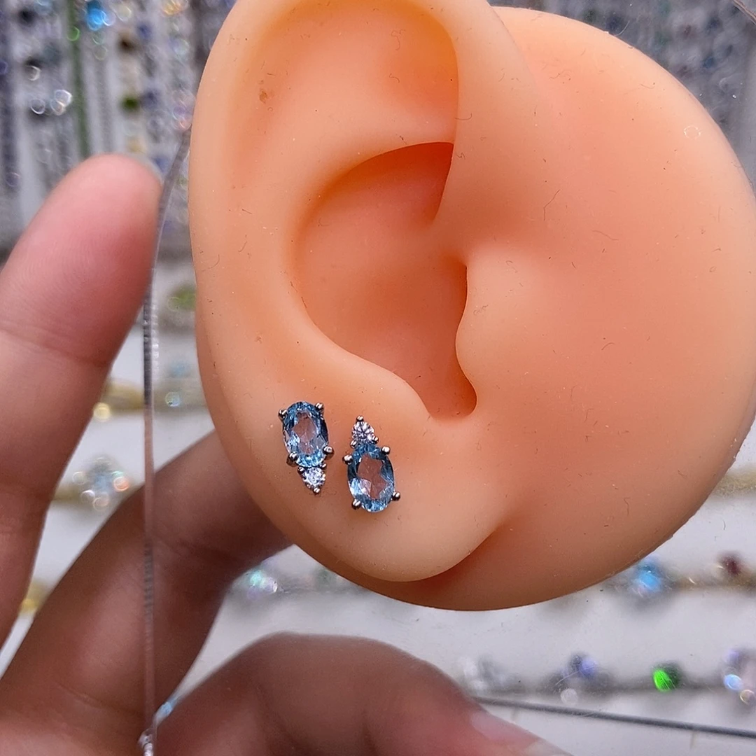 银S925镶嵌耳饰托帕石