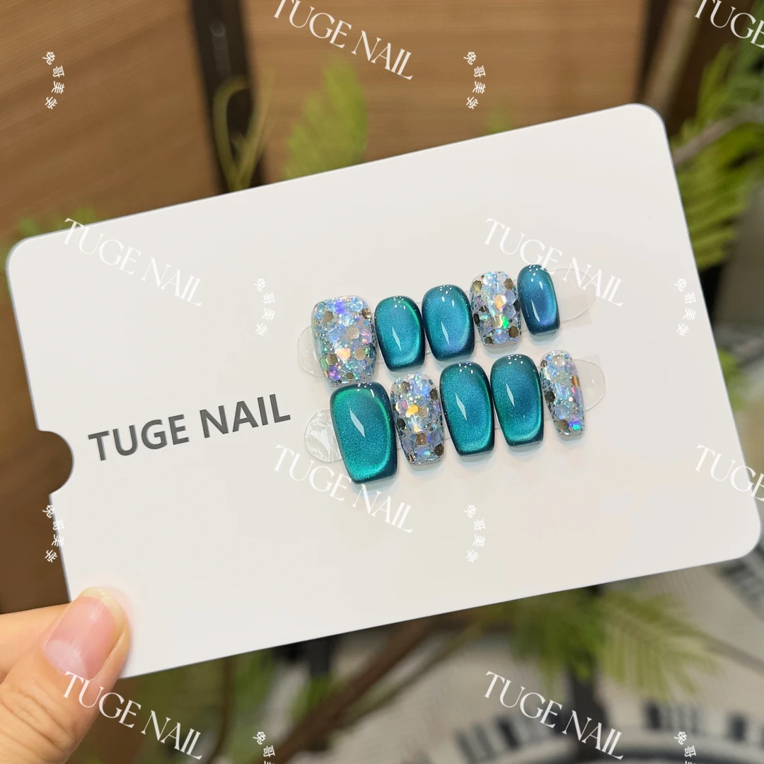 TugeNail“夜蓝诗”氛围感蓝色猫眼设计师款穿戴美甲TGXX
