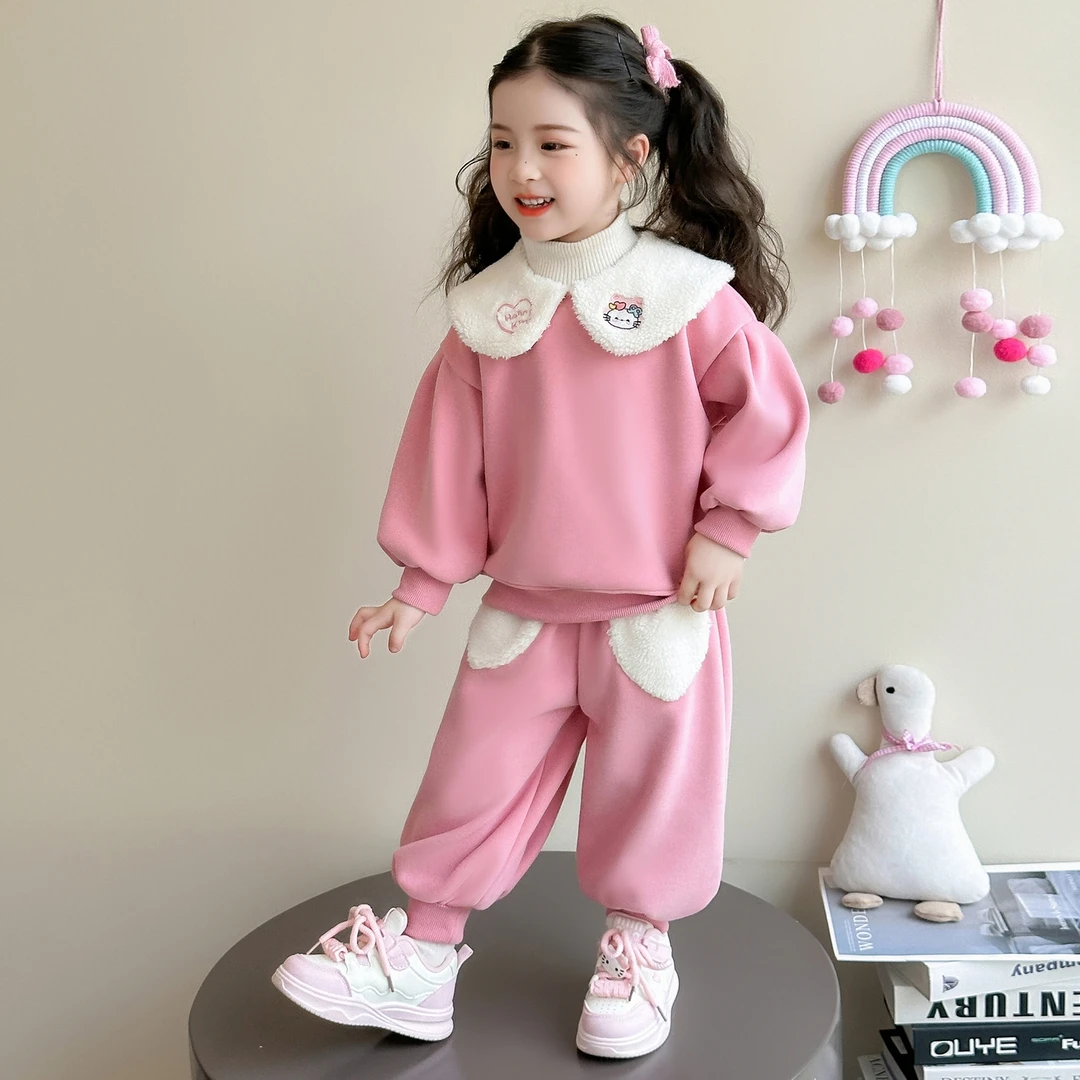女童秋冬加绒卫衣套装冬季2025新款小女孩洋气超好看保暖两件套潮