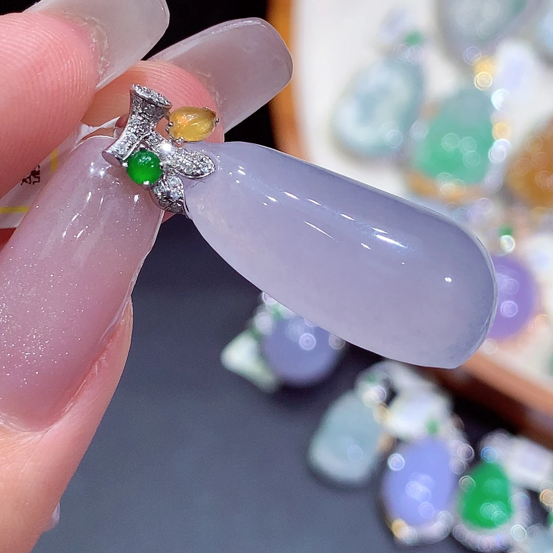 翡翠18K金镶嵌吊坠(不含链)