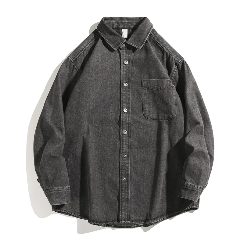 春季高级感简约牛仔夹克男美式复古水洗长袖衬衫春秋潮牌痞帅外套