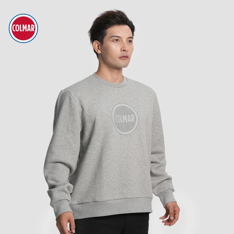 COLMAR/科尔马纯色Logo印花圆领休闲长袖T恤男款浅灰色6200 1WX
