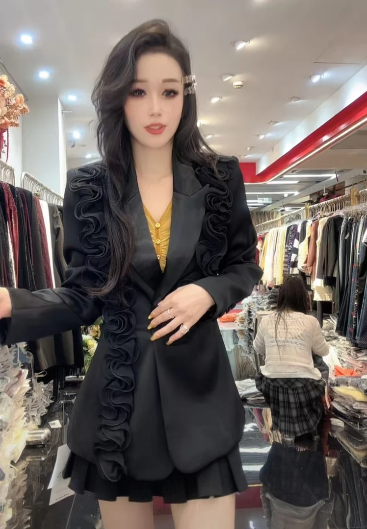 淑雅阁服饰  重工法式拼接长袖洋气春季常规款西装女西服86691