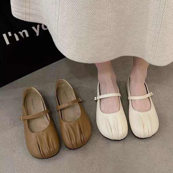 （欧）668-1 法式复古2024年新款褶皱百搭配裙子软底单鞋