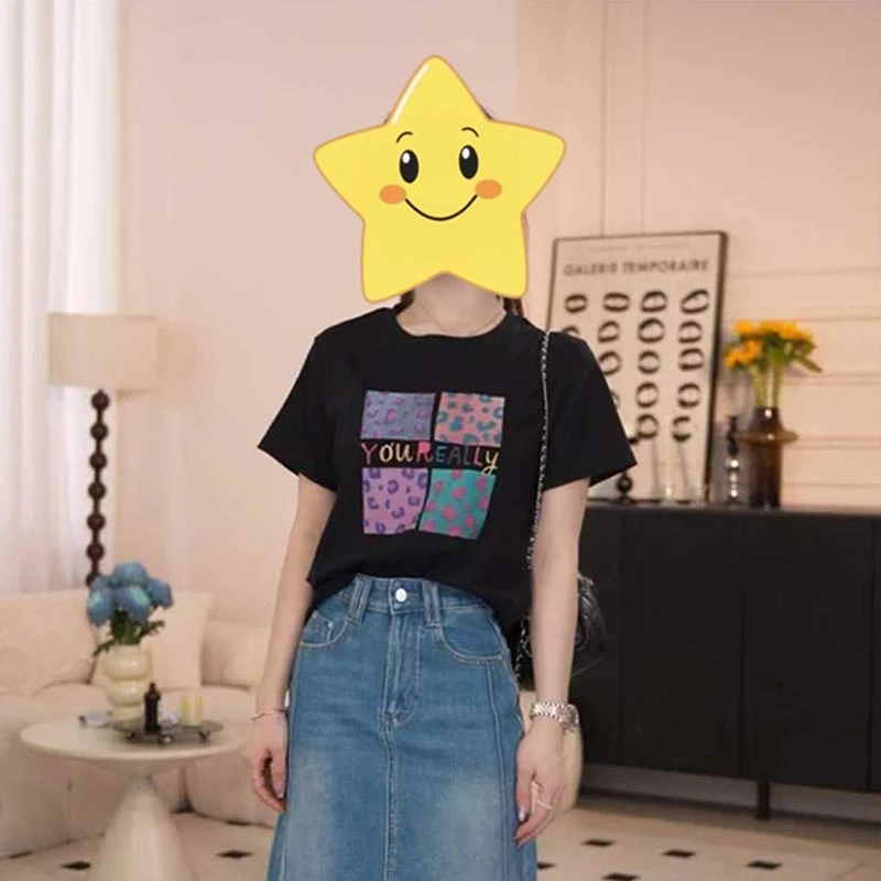 韩版宽松百搭上衣新款小众字母印花通勤风圆领短袖T恤女2025夏季