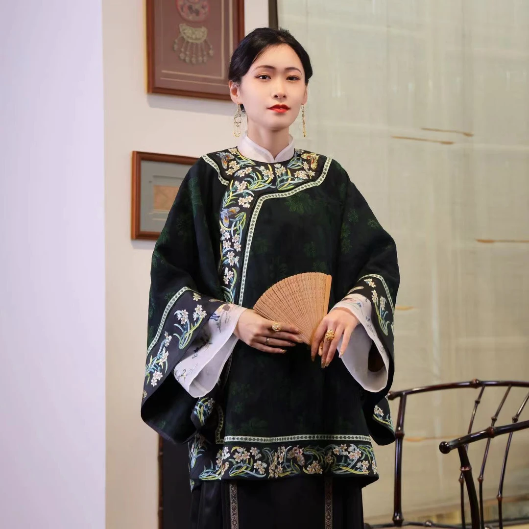 蘇夢【凌波傲雪不染尘】香云纱手绣斜襟半大褂中式0103827 0103826