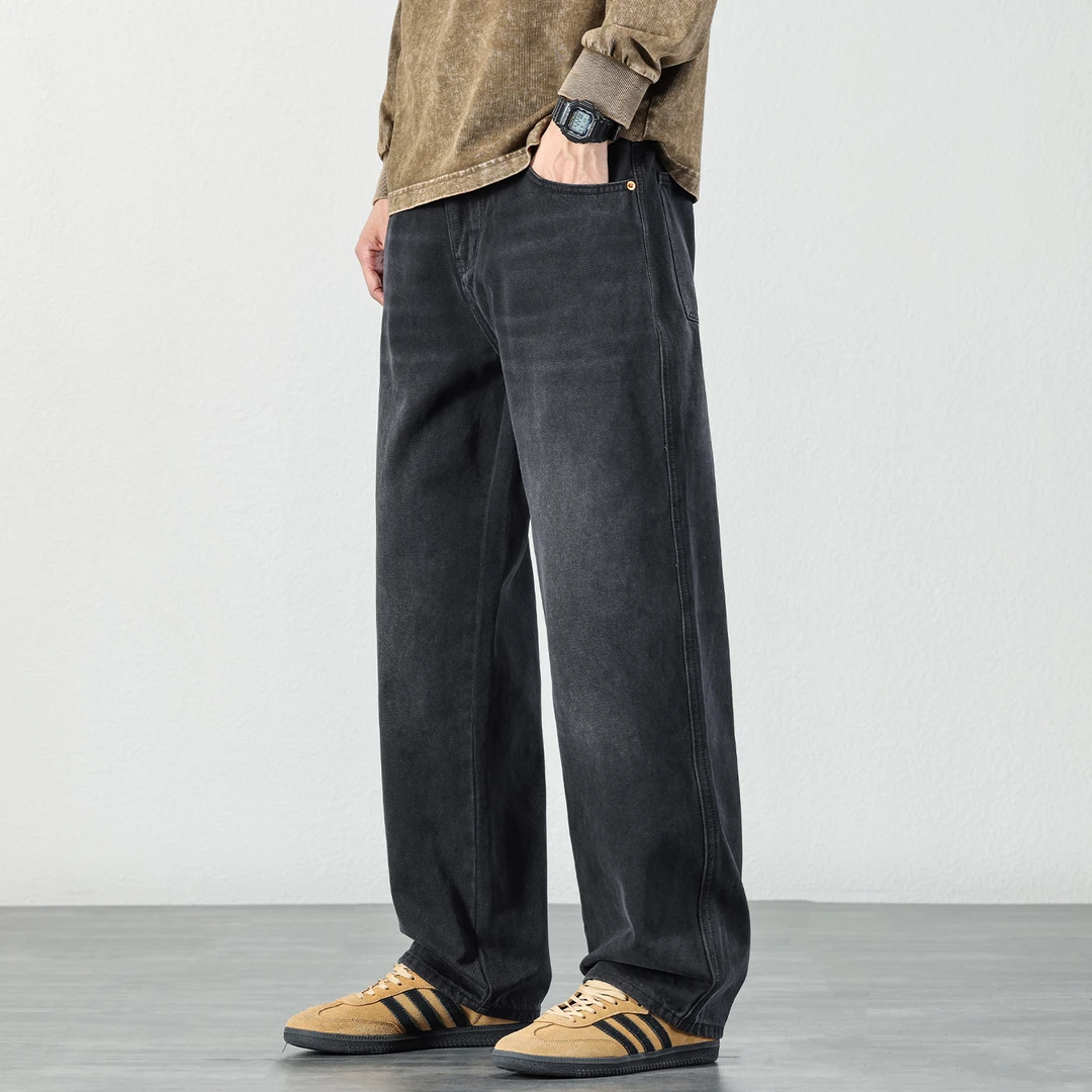 美式潮流立体剪裁水洗牛仔裤男士秋季复古通勤神裤宽松直筒长裤子