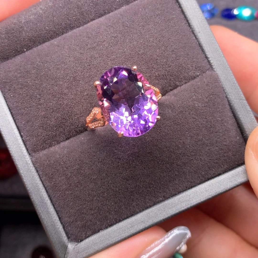 紫晶戒指银S925镶嵌紫水晶