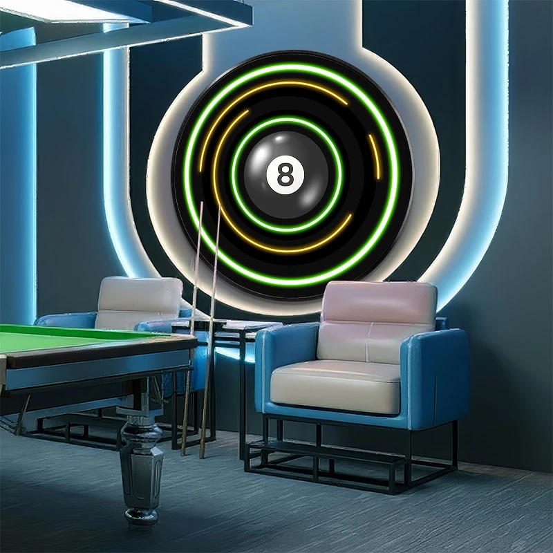 台球厅霓虹灯黑八装饰画创意桌球室俱乐部棋牌室背景墙led灯挂画